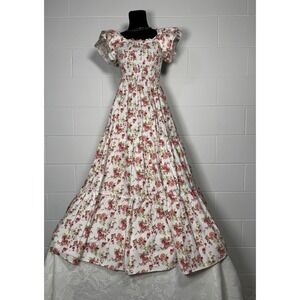 Altar'd State Floral Maxi Dress XS White Pink Tiered Cottagecore